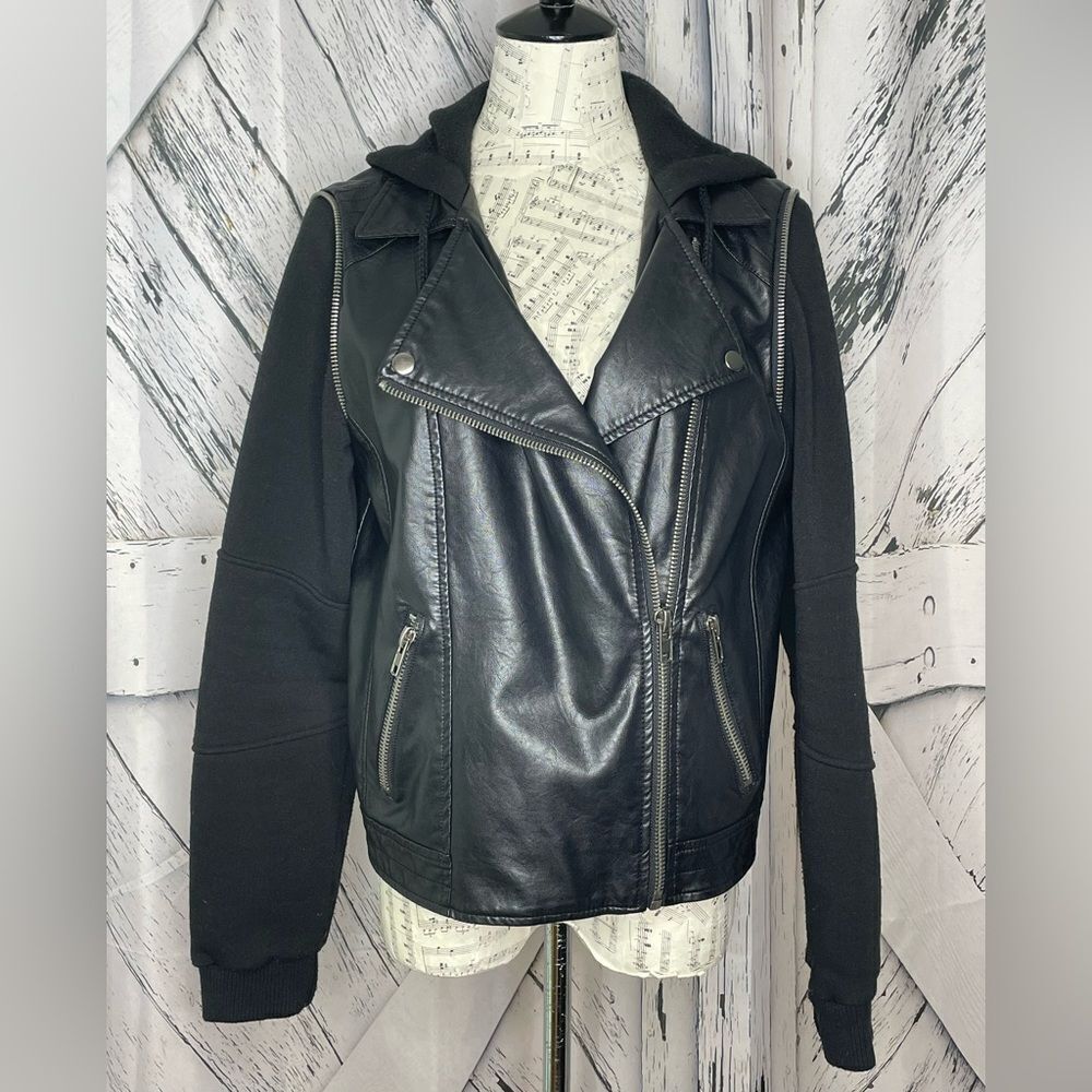 JOLT FAUX LEATHER HOODIE JACKET BLACK SIZE L